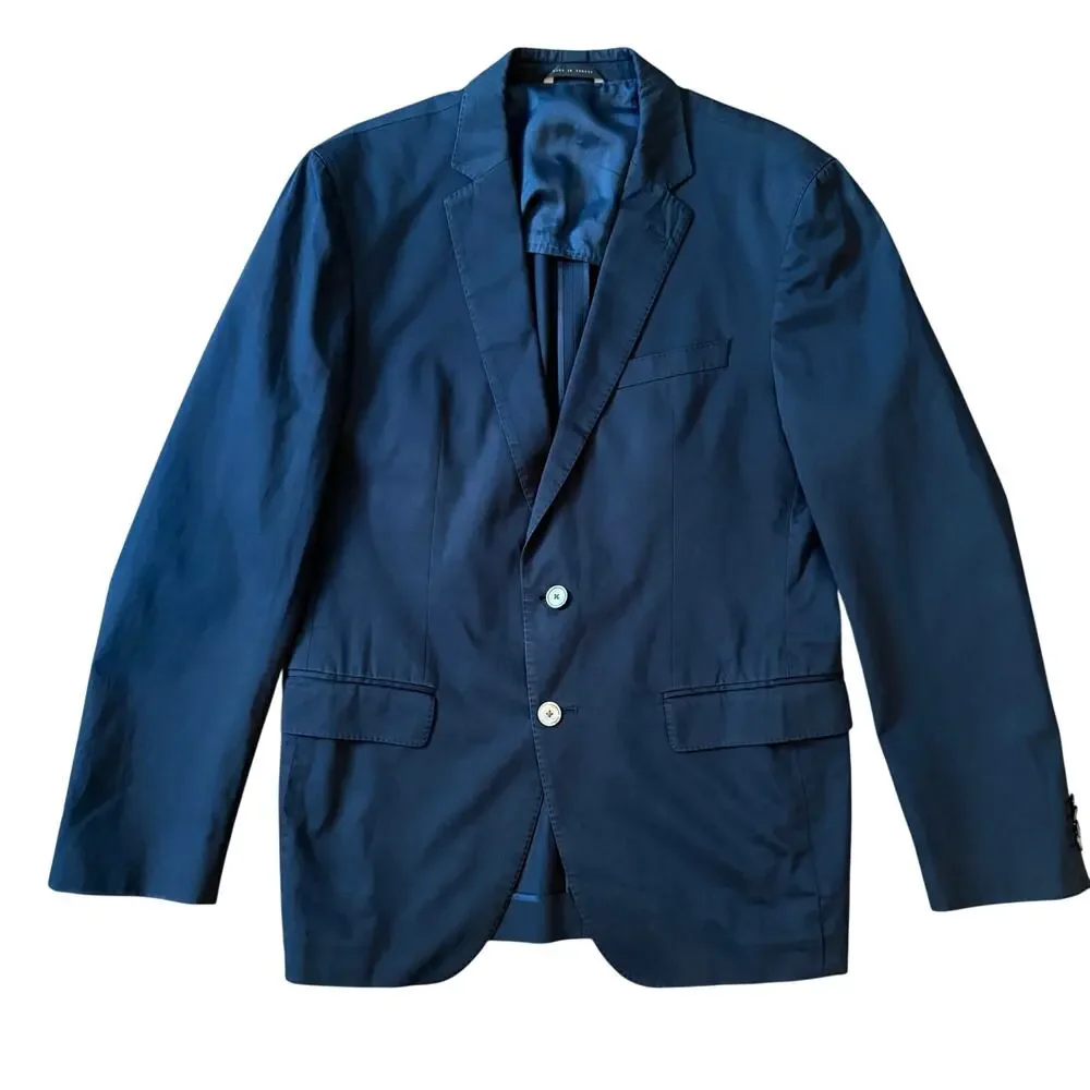 Hugo Boss Mens Navy Blue Blazer Coat 40R Button Classic Cotton Suit Jacket